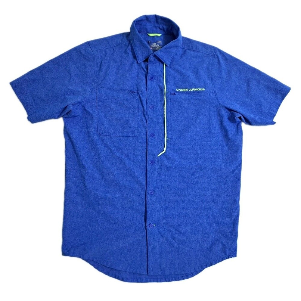 Under Armour Men's Small Outdoor Fishing Boating Shirt Blue Button Loose